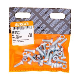 SET SCREW&NUT GALV 6X16MM X20