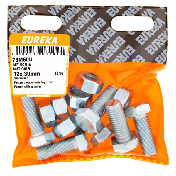 SET SCREW&NUT GALV 12X30MM X6