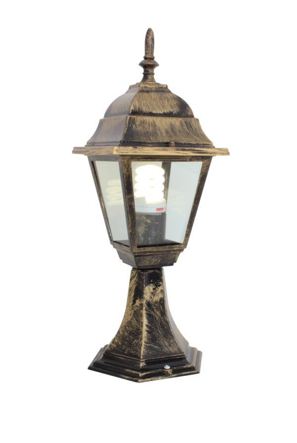 LIGHT PEDESTAL LANTERN 4 PANEL BLACK GOLD