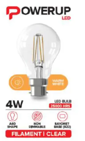 LED FILAMENT A60 4W 400LM B22 CLR POWERUP